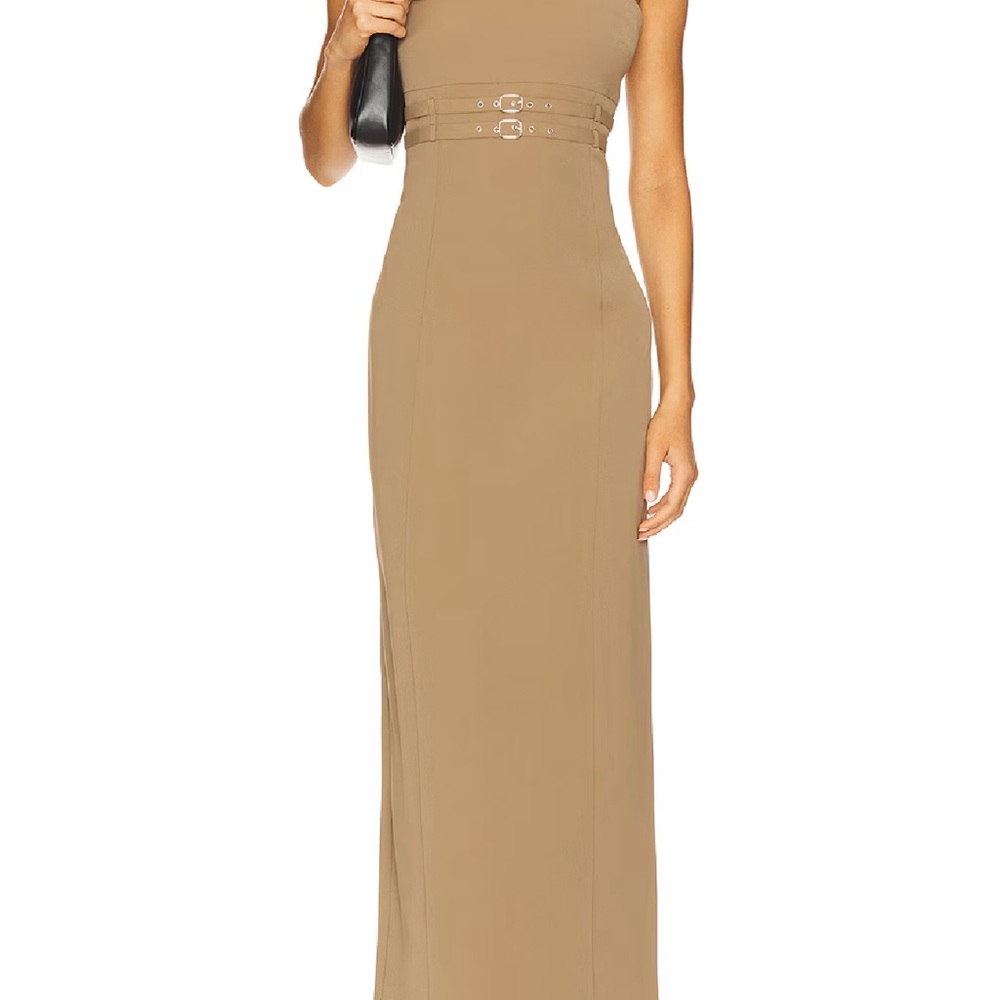 Chic Strapless Tan Maxi Dress